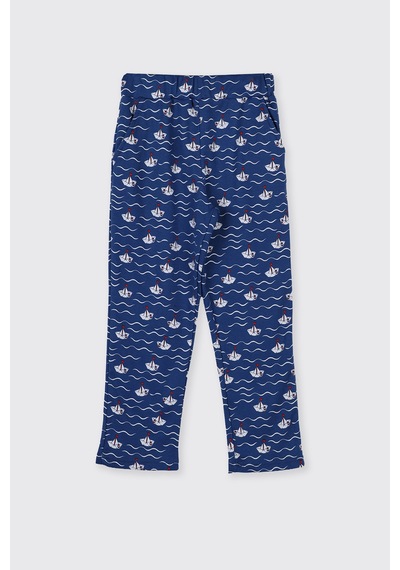 Panço Erkek Çocuk Kayık Desenli Lacivert Pijama Takım