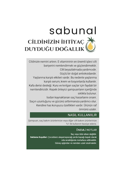 Sabunal E Vitamini 30 ML - Saç ve Cilt Bakımı İçin - Doğal Vitamin
