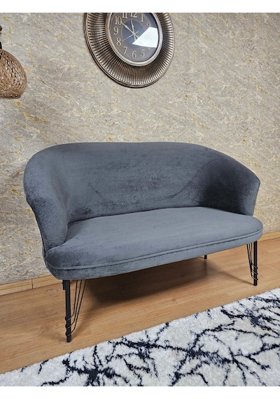 Zafir İkili Teddy Siyah Boyalı Telli Ayak Çay Seti Koltuk İkili Berjer , Balkon, Salon, Ofis Füme