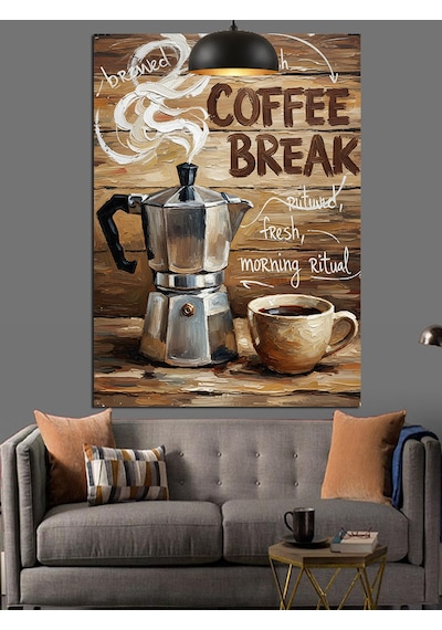 Kahve Molası Retro Poster Dekoratif Kanvas - Mdf Ahşap Tablo