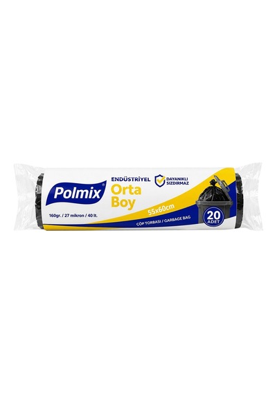 Polmix 160 Gr Endüstriyel Orta Boy Çöp Poşeti 55x60 Cm Rulo Siyah Tarı