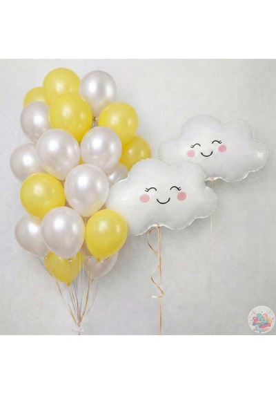 Metalik Sarı İnci Beyaz Balon Seti 22 Parça 11 Lateks Balon & 40 Cm Folyo Bulut Metalik Sarı
