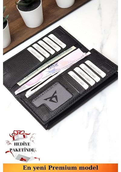 Vanilla Collection Telefon Bölmeli Unisex Siyah Cüzdan Mıknatıslı Ve El Bantlı Büyük Paraportföy El Çantası Siyah