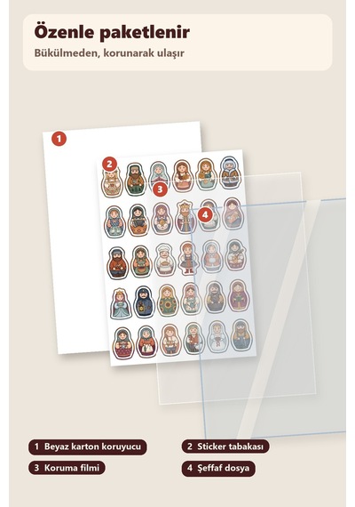 30 Adet Folklorik Matruşka Bebek Sticker Seti - Laptop, Defter, Ajanda Çok Renkli
