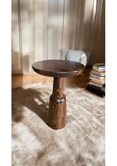 Wood Wooden Ahşap Tekli Ürgüp Mantar Yan Sehpa Modern Ceviz Renk