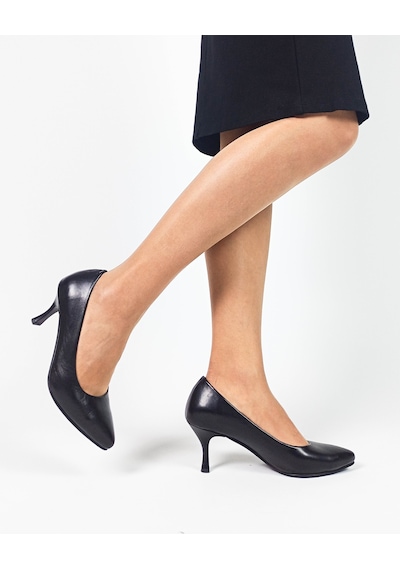 Gdt Ayakkabı Hakiki Deri Siyah Renk Alçak Topuk Kadın Stiletto 001
