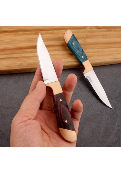Valkyrie Paslanmaz Çelik Kamp Bıçağı 16 Cm Outdoor Av Bıçağı Deri Kılıflı Kompakt Bıçak Yeşil Yeşil