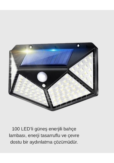 Buğz Güneş Enerjili 100 Led Dış Mekan Lamba Hareket Sensörlü, 2200mah Bataryalı Solar Aydınlatma