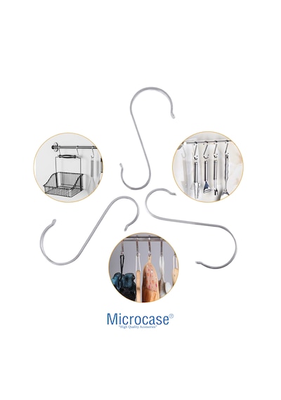 Microcase 9cm Paslanmaz Çelik S Kanca Seti Çok Amaçlı Mutfak Banyo Gardrop Askısı Düzenleyici Ev Organizeri 2 Adet -al5880 Gümüş