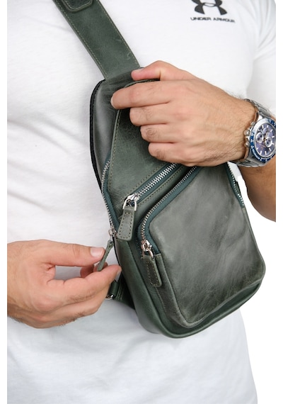 Mft Leather Hakiki Deri Unisex Çapraz Çanta Baggy 6981 Haki