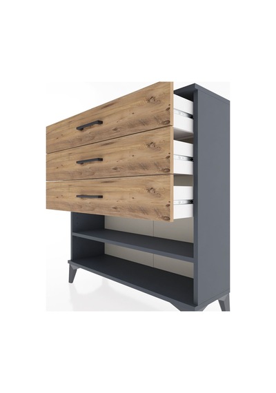 Arges Şifonyer Tek Raflı 3 Çekmeceli 88x30x96 Antrasit-çam Antrasit