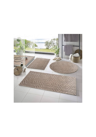 Buççin Online Mağaza Lüx Armoni Dinarsu Embos 3'lü Banyo Halısı Klozet Takımı -- 50x90--50x60--50x50 Yuvarlak Polyester Çok Renkli