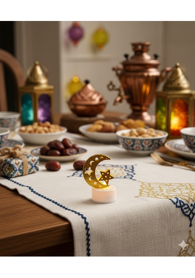 6 Cm Ramazan Ledli Tealight Mum Altın Metal Ay-yıldız Model - Kendinden Pilli Dekoratif Mum Diğer