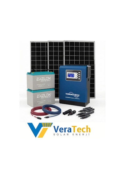Veratech Güneş Enerjisi Bahçe Evi Solar Paketi 350w Güneş Paneli, 100ah Jel Akü, 3kva İnverter