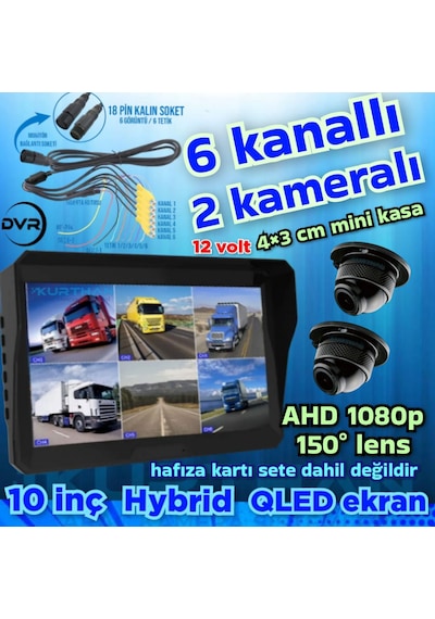 2 Adet 1080 P Ahd 150'' Ultra Mini Kamera 6 Kanallı Monitör 12 V