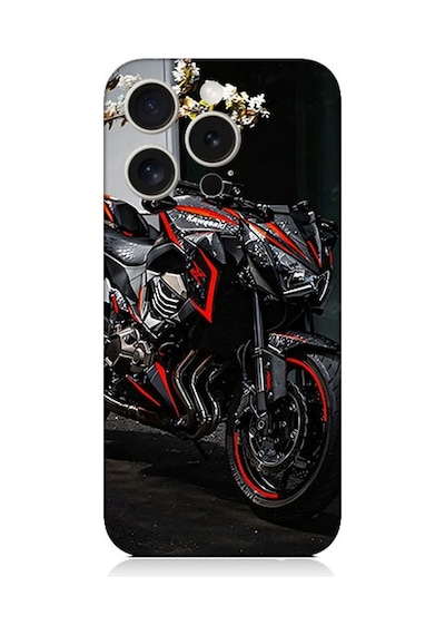 Apple Uyumlu iPhone 15 Pro Max Siyah Motosiklet Desenli Silikon Kılıf Silikon