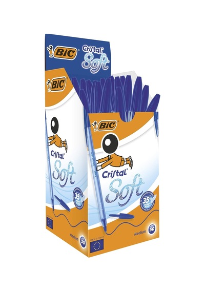 Cristal Soft Tükenmez Kalem, Mavi, 50'li Kutu, 1.2 Mm Orta Kalınlıkta Uç, Şeffaf Gövde, Delikli Kapak