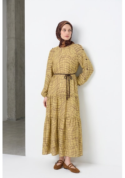 Armine Trend Kolları Düğme Detaylı Beli İpli Elbise Sarı 26yt932