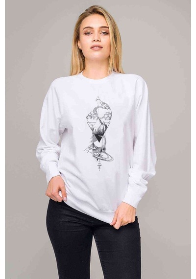 Art Dönence Baskılı Beyaz Kadın Sweatshirt
