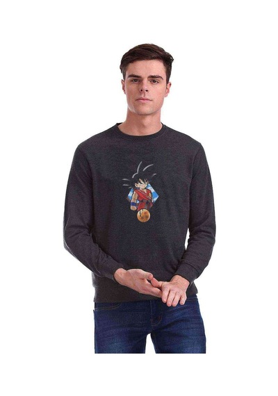 Anime Dragon Ball Baskılı Füme Antrasit Erkek Örme Sweatshirt (528986812)