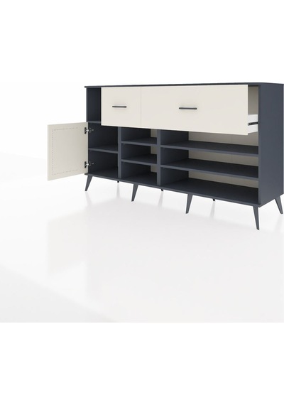 Hyperion Konsol 6 Raflı 2 Çekmeceli Tek Kapaklı 176x44x99 Antras Antrasit-aytaşı Hyperion Konsol 6 Raflı 2 Çekmeceli Tek Kapaklı 176x44x99 Antras Antrasit-aytaşı