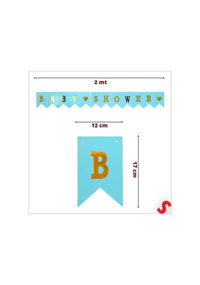 Baby Shower Altın Baskılı Bayrak Flama, 2 Mt - Mavi Diğer