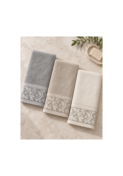 Sarmaşık Desenli Havlu 50x90 Cm 3 Lü Set %100 Pamuk - Silver Sand Çok Renkli