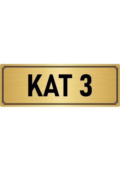 Metal Yönlendirme Levhası, Departman Kapı İsimliği Kat 3 7x20 cm Altın Renk