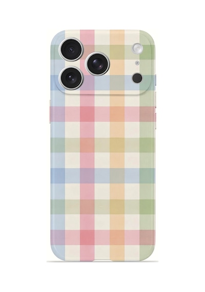 Apple iPhone Uyumlu 17 Pro Max Vorian İnce Kamera Korumalı Mika Kılıf Pastel Gingham Pastel Gingham Mika