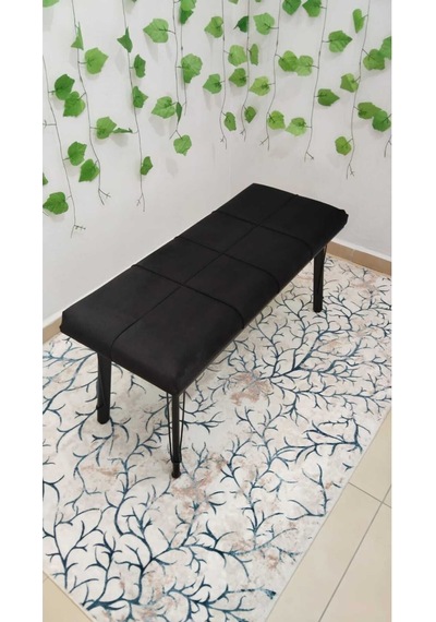 Özcan Metal Metal Tasarım Ayaklı Metal Kasalı Bench Mutfak Salon Antre Yatak Odası Puf Bank Siyah