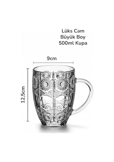 2li Lüks Cam Kupa Büyük Boy Kupa 500ml 000 Açık Krem