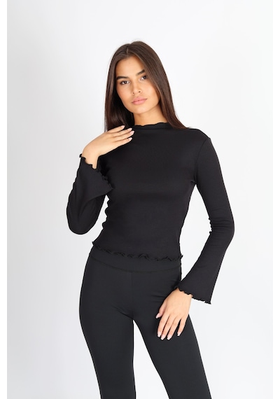 Soft&Basic Kadın Bej Balıkçı Yaka Baby Overlok Dikişli 2'li Bluz Siyah-ekru