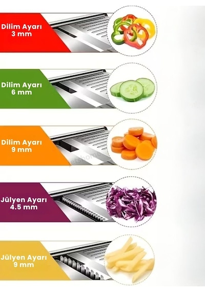 5 Ayarlı Sebze Dilimleyici Paslanmaz Sebze Kesici Ayarlanabilir Patates Soğan Rendesi Mandolin Rende Gri-siyah