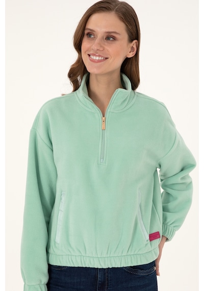 U.S. Polo Assn. Kadın Su Yeşili Dik Yaka Fermuarlı Polar Sweatshirt 50297401-VR048