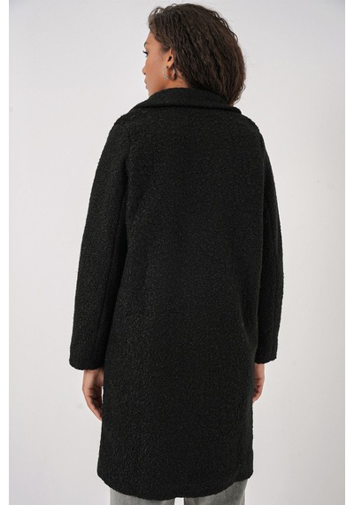 Hiccup Bdart Oversize Dokulu Uzun Peluş Ceket Siyah