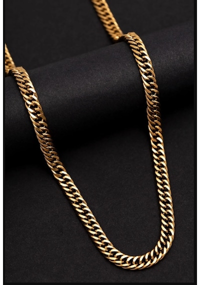Osmanlı Gümüş Gurmet Model 7 MM Gold Erkek Çelik Kolye Altın