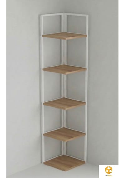 Ela 5 Raflı Metal Köşe Kitaplık Rafı Dekoratif Aksesuar Rafı 180 Cm Beyaz - Çam