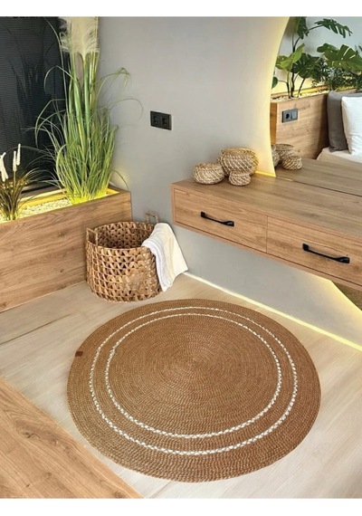 Yuvarlak Dekoratif Çeyizlik Kilim 100 Cm - Leke Tutmaz -kolay Temizlenebilir Kahverengi