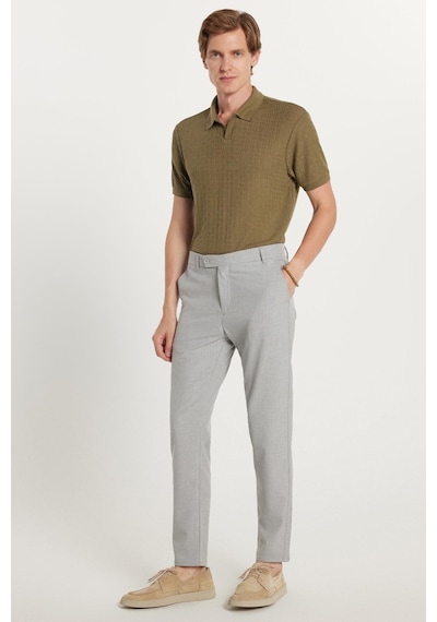 Tudors Erkek Slim Fit Dar Kesim Chino Yandan Cepli Pamuklu Gri Pantolon-35722 Gri