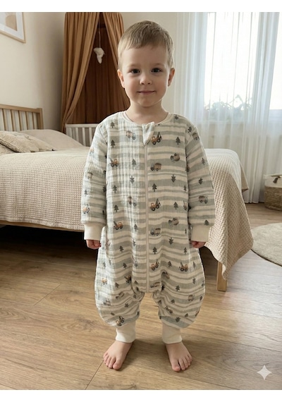 Enhitbaby Uzun Kollu Penye Astarlı 4 Kat Müslin Uyku Tulumu 1.5 Tog Kepçe Desenli
