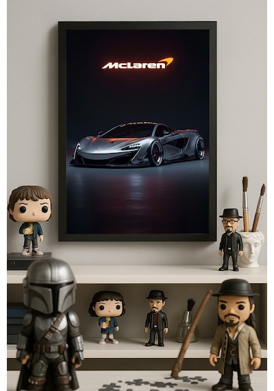 Mclaren 570s Siyah Ahşap Çerçeveli Poster, Dekoratif Araba Duvar Tablosu