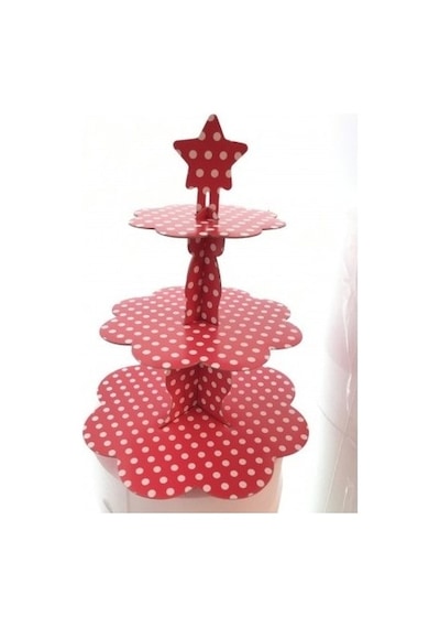 Kırmızı Puantiyeli Cupcake Standı Kırmızı