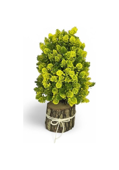 Yapay Çiçek Bonsai Ağacı Sarı Kozalaklı Kütük Saksıda Dekoratif Yapay Ağaç Bonzai 30 15 Cm