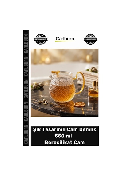 Özel Üretim Isıya Dayanıklı Altın Sarısı Kulplu Şık Tasarımlı Cam Demlik 550 Ml Borosilikat Cam Çok Renkli
