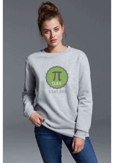 Pi Day Green Baskılı Gri Kadın Sweatshirt