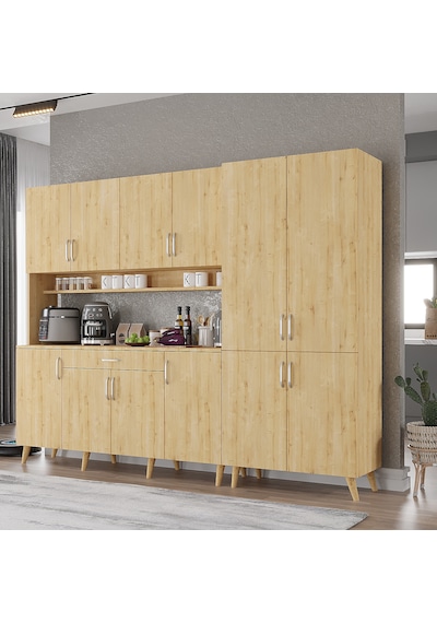 Gale Kahve Köşesi Çok Amaçlı Dolap Kiler Mutfak Dolabı Meşe 240cm Meşe