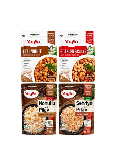 Hazır Yemek Menü Seti - Etli Nohut, Etli Kuru Fasulye & Pilav Çeşitleri 4'lü Paket - 870585212