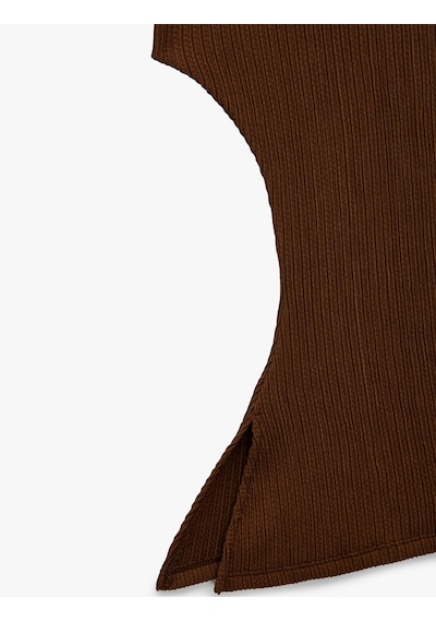 Koton Drape Detaylı Kayık Yuvarlak Yaka Kolsuz Desenli Bluz Kahverengi 6sak70018ek Kahve