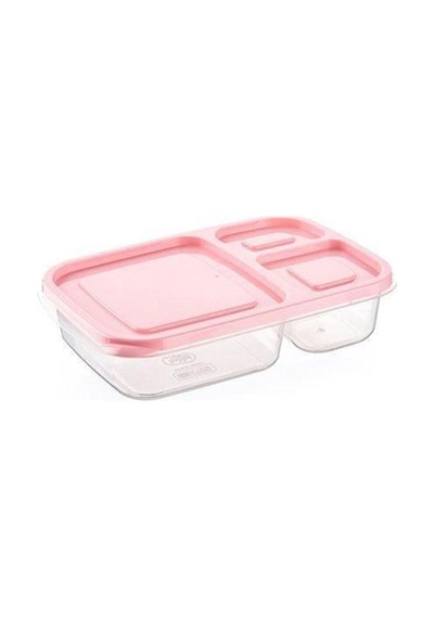 3 Bölmeli Sefer Tası Pratik Kolay Gıda Diyet Saklama Erzak Kabı Plastik Pembe Diğer