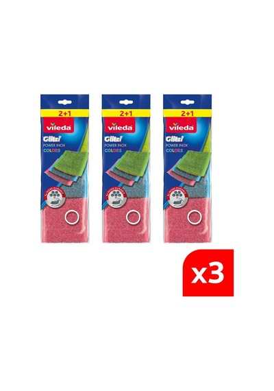 Vileda 3 Paket 3 Lü Power Inox Colors Çelik Bulaşık Sünger